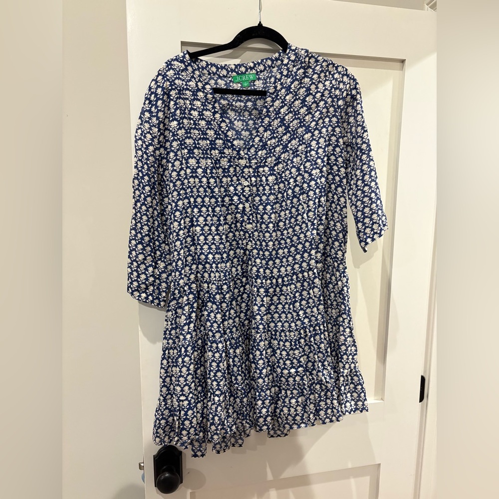 J. Crew' Navy and White Floral Tiered Dress